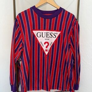 Vintage Guess Red and Purple Vertical Stripe Tee